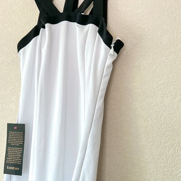 NWT! Bebe White Black Cage Yoke Midi Dress, Size Small - Picture 6 of 9